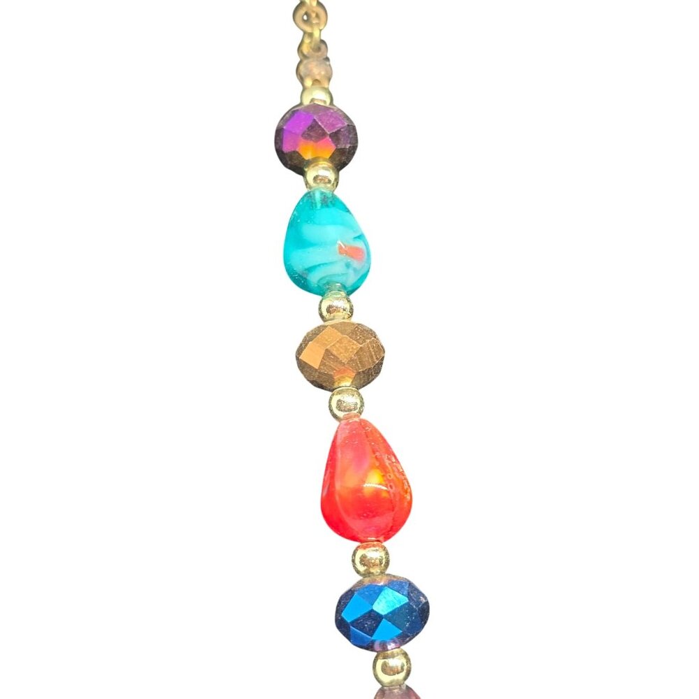 Multicolor Beaded Necklace 18” Gold Tone Chain Glass Acrylic Teardrop Boho State - Picture 4 of 9